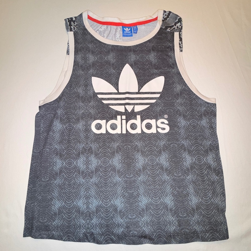 Adidas Tank Top Women S Blue Snakeskin Trefoil Logo Good